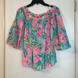 Lilly Pulitzer off the shoulder shirt with bell sleeves